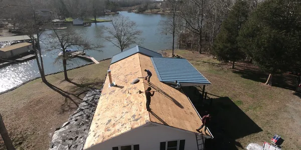 Metal roofing installation in progress